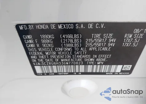 2016 Honda Hr-V Lx z USA, uszkodzony, nr VIN 3CZRU6H33GM770823